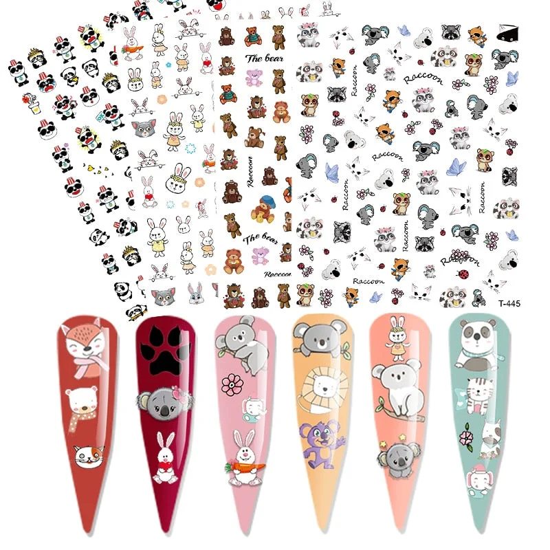 1Pcs Laser Ginkgo Leaf Self-adhesive Nail Sticker Lucky Four-leaf Clover Animal Cartoon Nail Art Sticker Decal Nail Charm Design