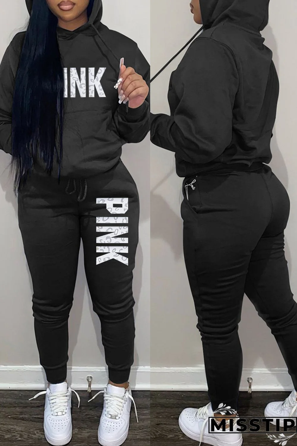 Khaki Fashion Casual Letter Print Basic Hooded Collar Long Sleeve Two Pieces