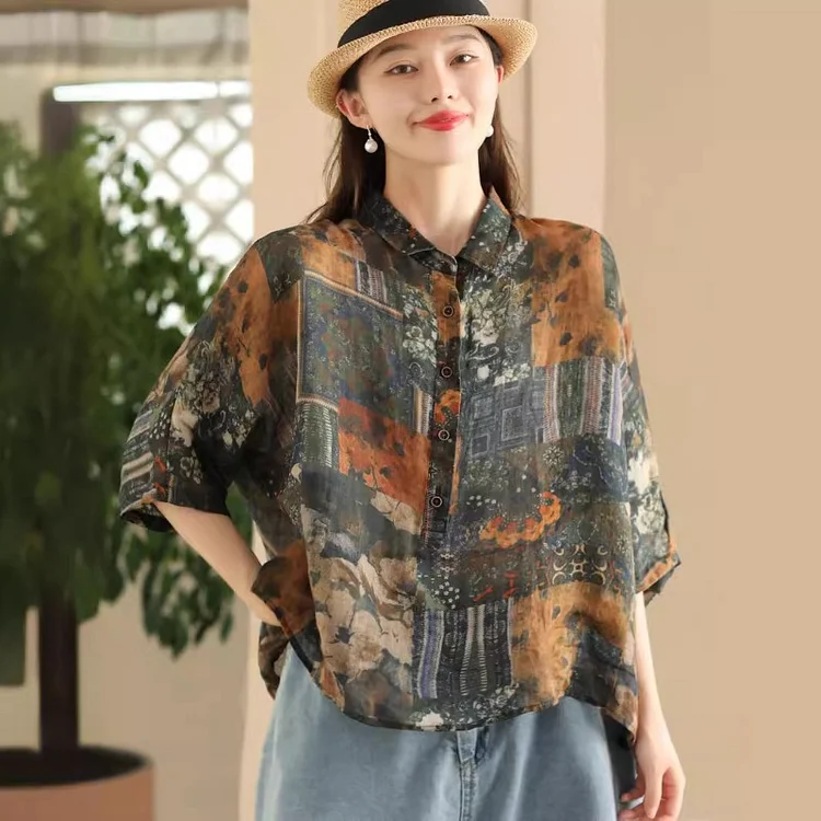 Vintage Printed Ramie Shirt