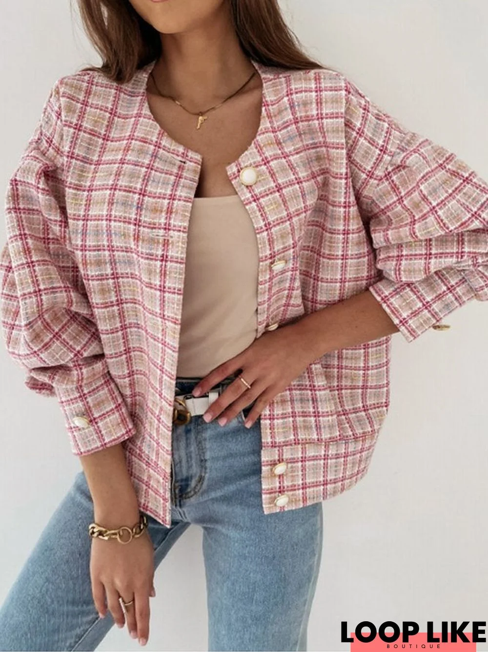 Long Sleeve Checkered/Plaid Statement Outerwear