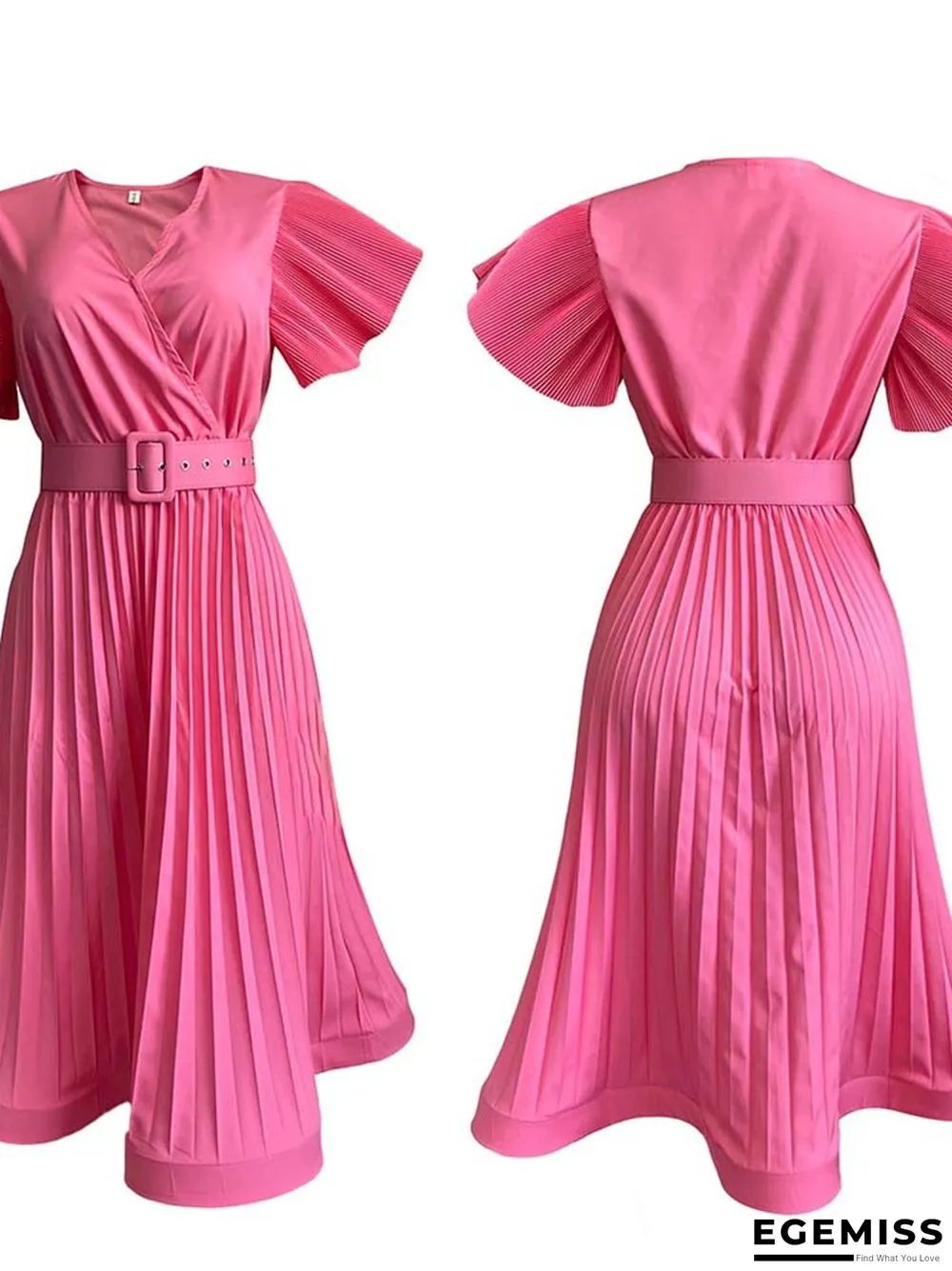 Women's Sexy V-neck Fly-sleeve Pleated Dress White Dresses | EGEMISS