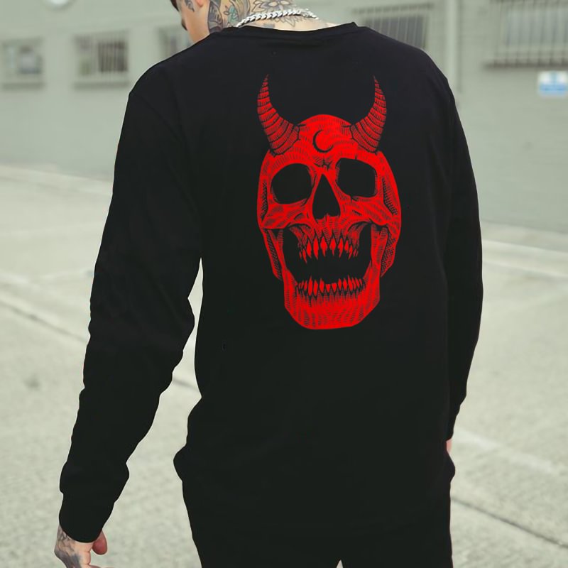 Demon skull printed designer fashion sweatshirt -  