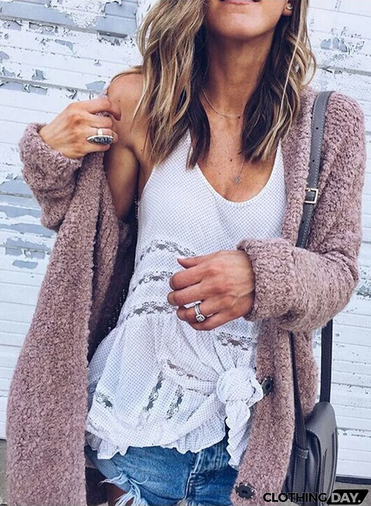 Long Sleeve Open front Loose Fit Solid Cardigan