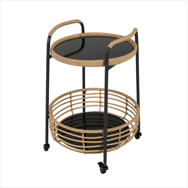 Kolosim Full Iron Rattan Double Layer Coffee Table with Wheels