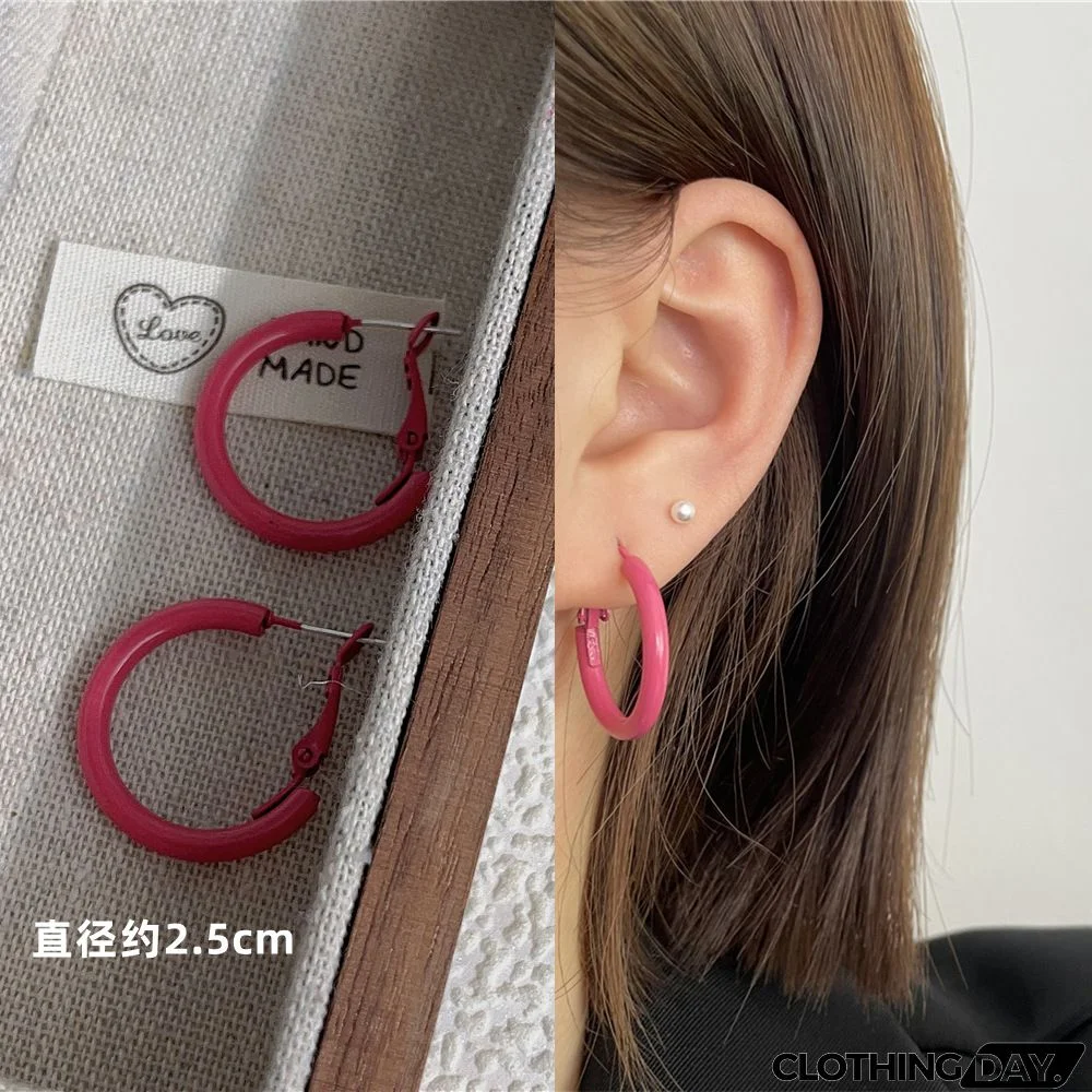 Women Fashion Geometric Fluorescent Rose Without Ear Hole Ear Clip Earrings