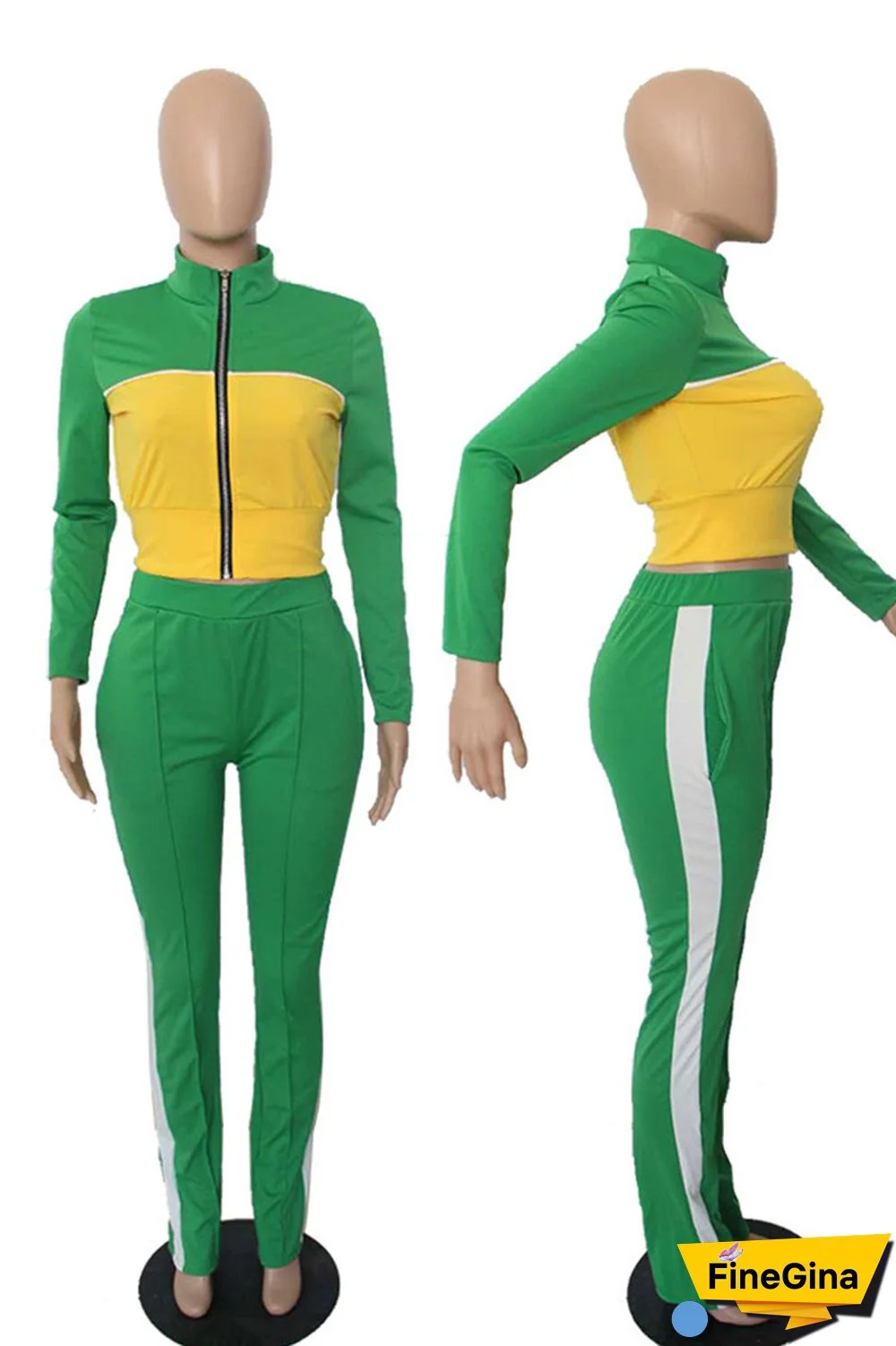 Grey Casual Sportswear Solid Patchwork Zipper Long Sleeve Two Pieces