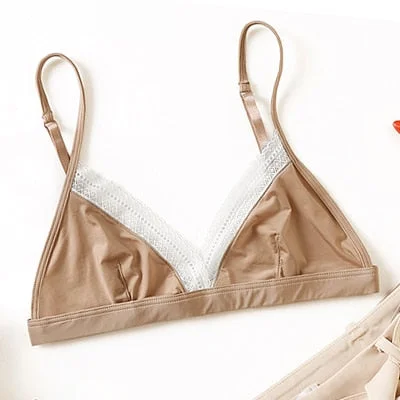 Satin Bralette Lace Bra Women Thin Underwear Without Bones Bras Sexy Triangle bralet Transparent Top Lingerie With Free Shipping