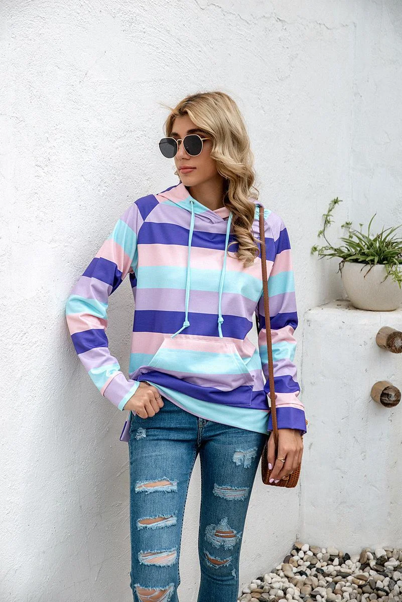 Women Stripe Hoodie Sweatshirts Autumn Winter Fashion 2020 Long Sleeve Plus Size Casual Loose Ladies Pullovers Pocket Hooded Top