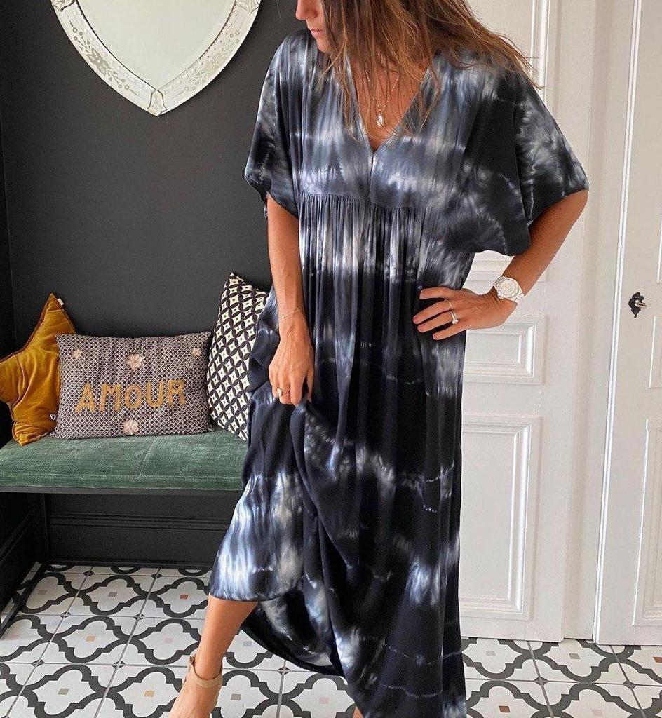 Elegant Print Short Sleeve Maxi Dress-vocosishoes