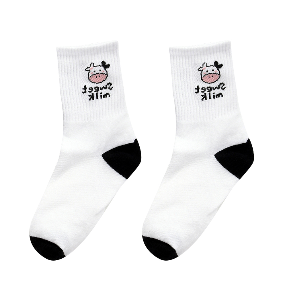 

1 Pair Korean Cotton Socks Women Men Black White Soft Mid-Calf Length Socks, 501 Original