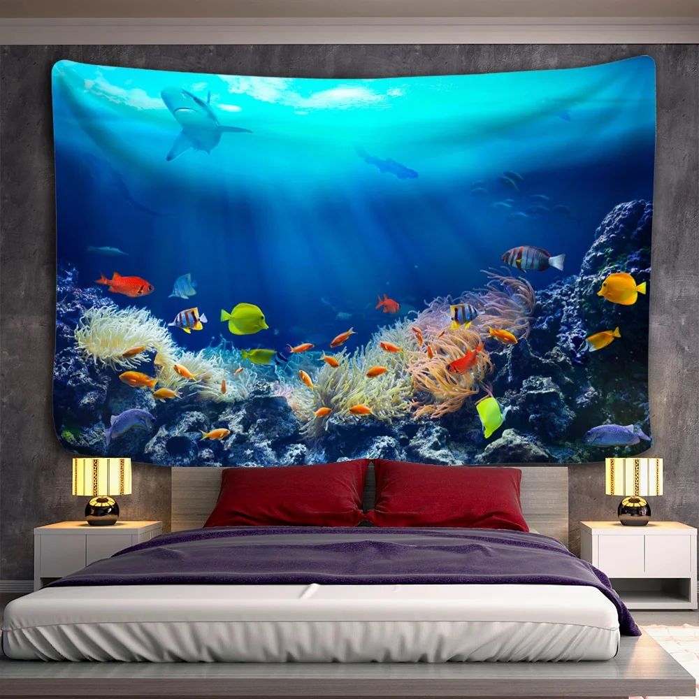 Nigikala Fish Colorful Tapestry Underwater World Coral Animal Wall Hanging Beach Towel Tapestr Living Room Dorm Home Decor