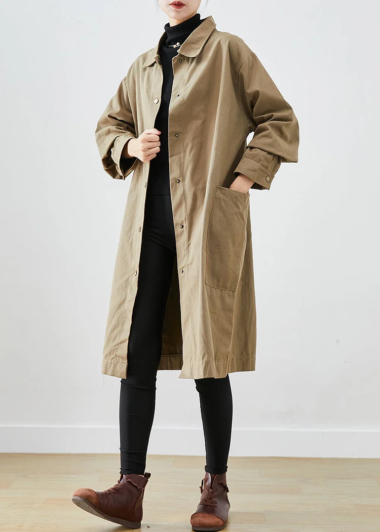 Style Khaki Oversized Pockets Cotton Trench Coat Fall