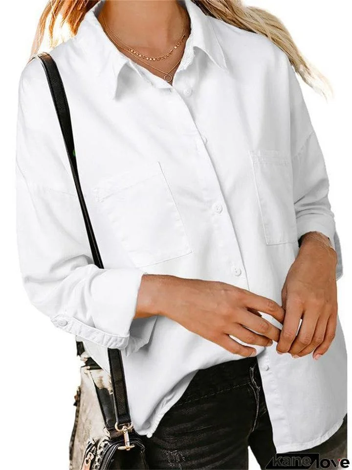 Spring Autumn New Extra Loose Pockets Roll-up Sleeves Women Shirts