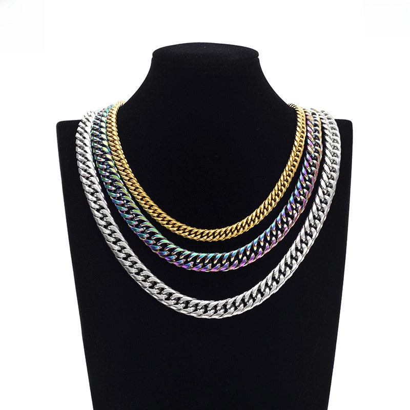 Stainless Steel Cuban Chain Men’s Trendy Men’s Hip Hop Titanium Steel Necklace Jewelry Plain Chain