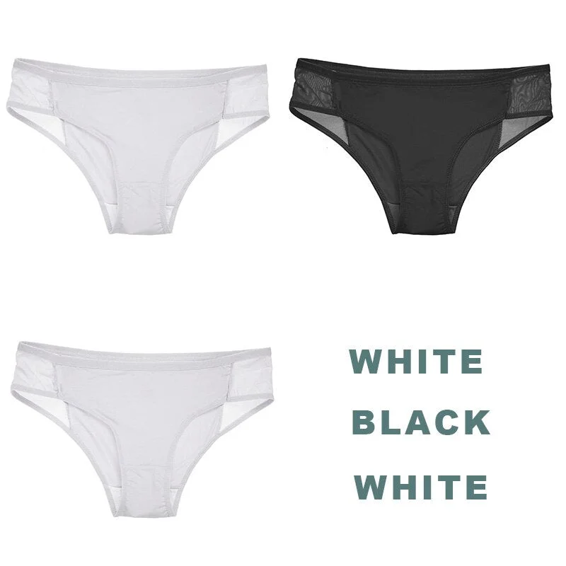 3PCS/Set Side Mesh Sexy Panties Perspective Underwear Women Briefs Female Underpants Solid Color Intimates Lingerie Lace Panties