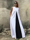 White&Black Split-joint Sleeveless Linen Long Dress