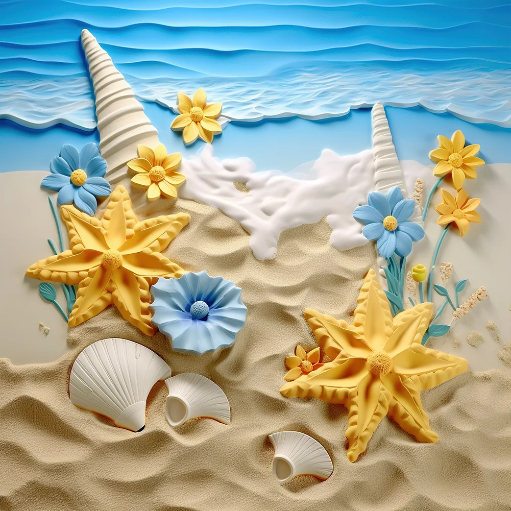 Diamond Painting Beach starfish and shells 1 004, Full Image - Painting