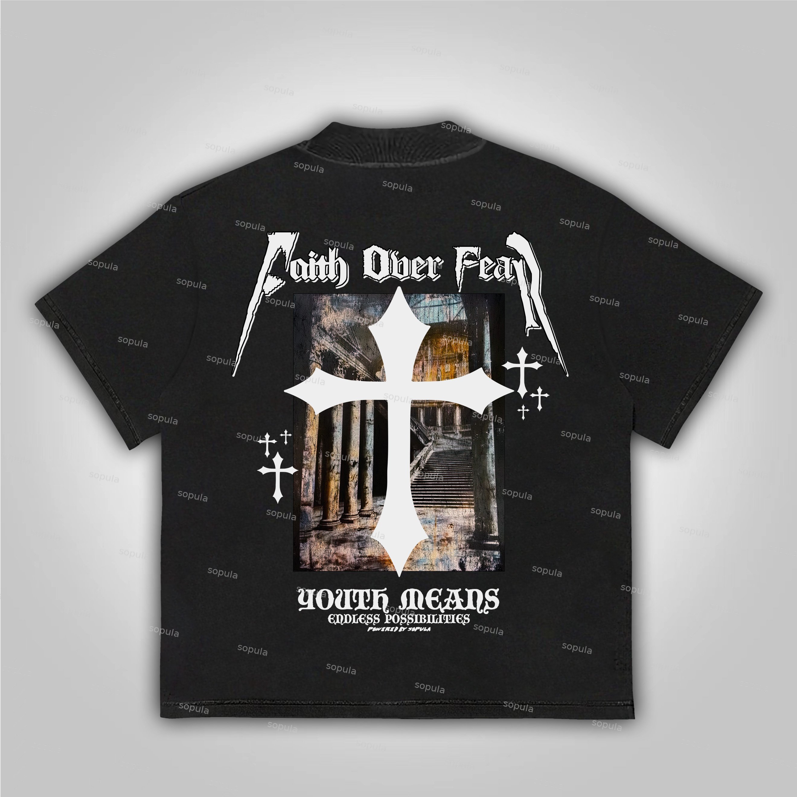 Sopula Faith Over Fear Oil Painting Print Cotton T-Shirt