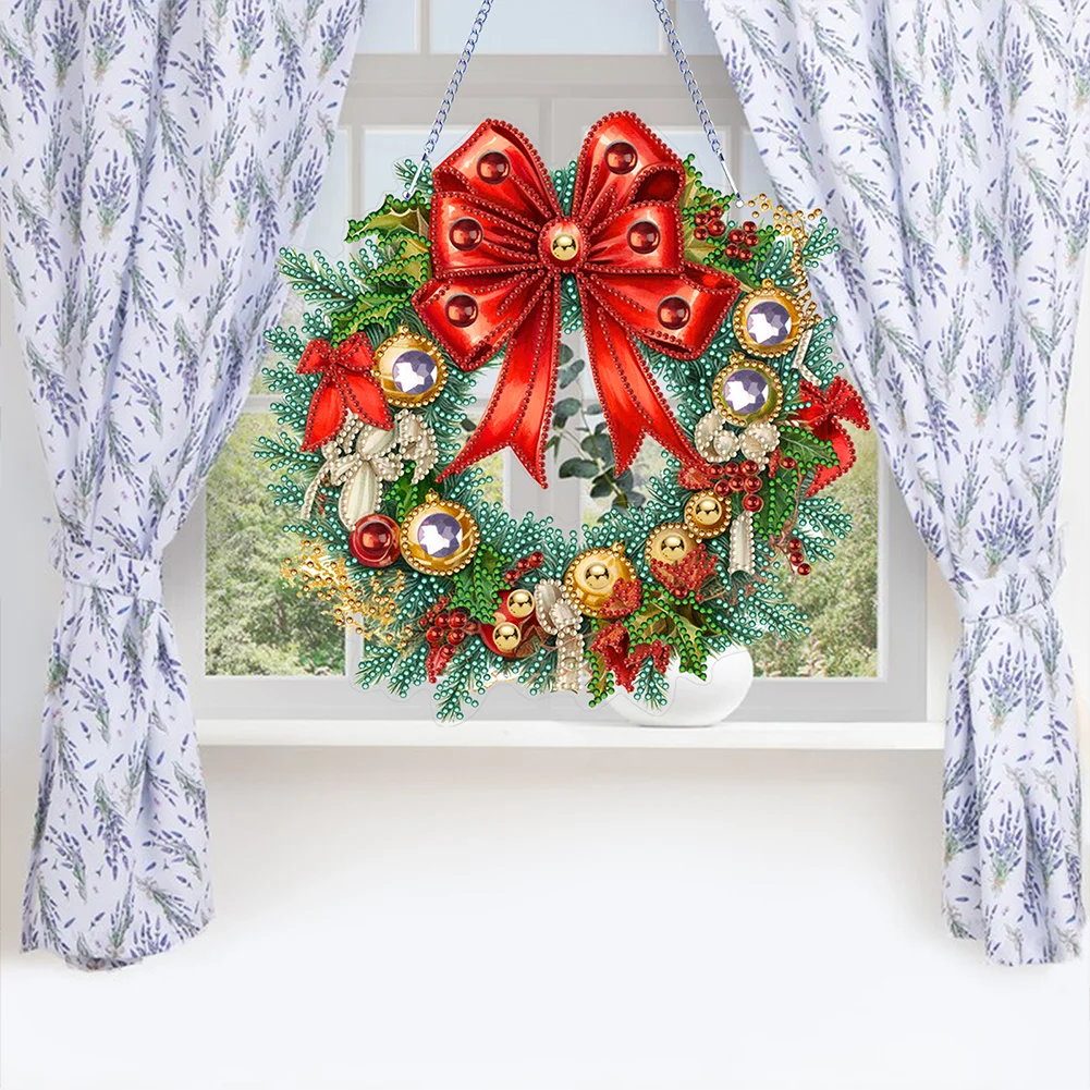 DIY Christmas Flower Wreath Acrylic Special Shaped Diamond Painting Wall Decor Wreath