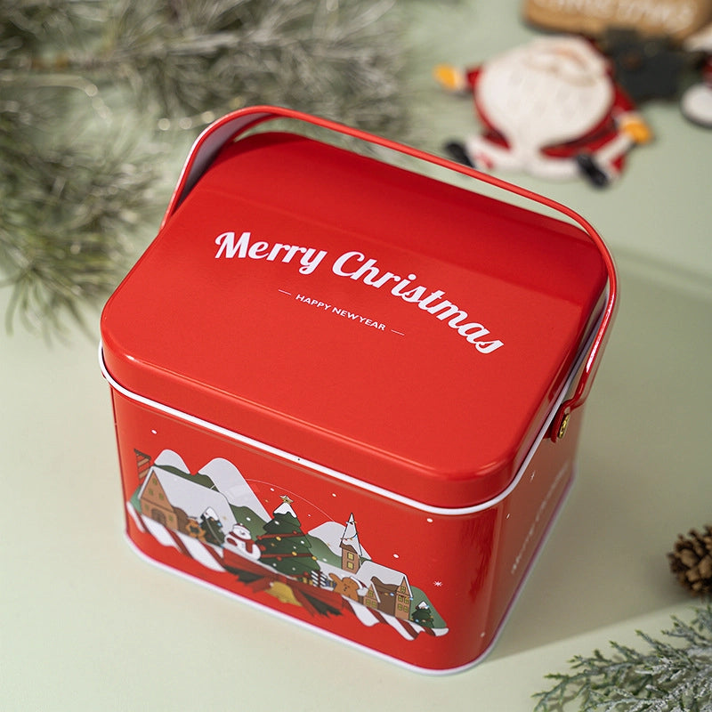 Christmas Cute Square Tinplate Holiday Family Gathering Candy Jar Gift Wrapping Supplies