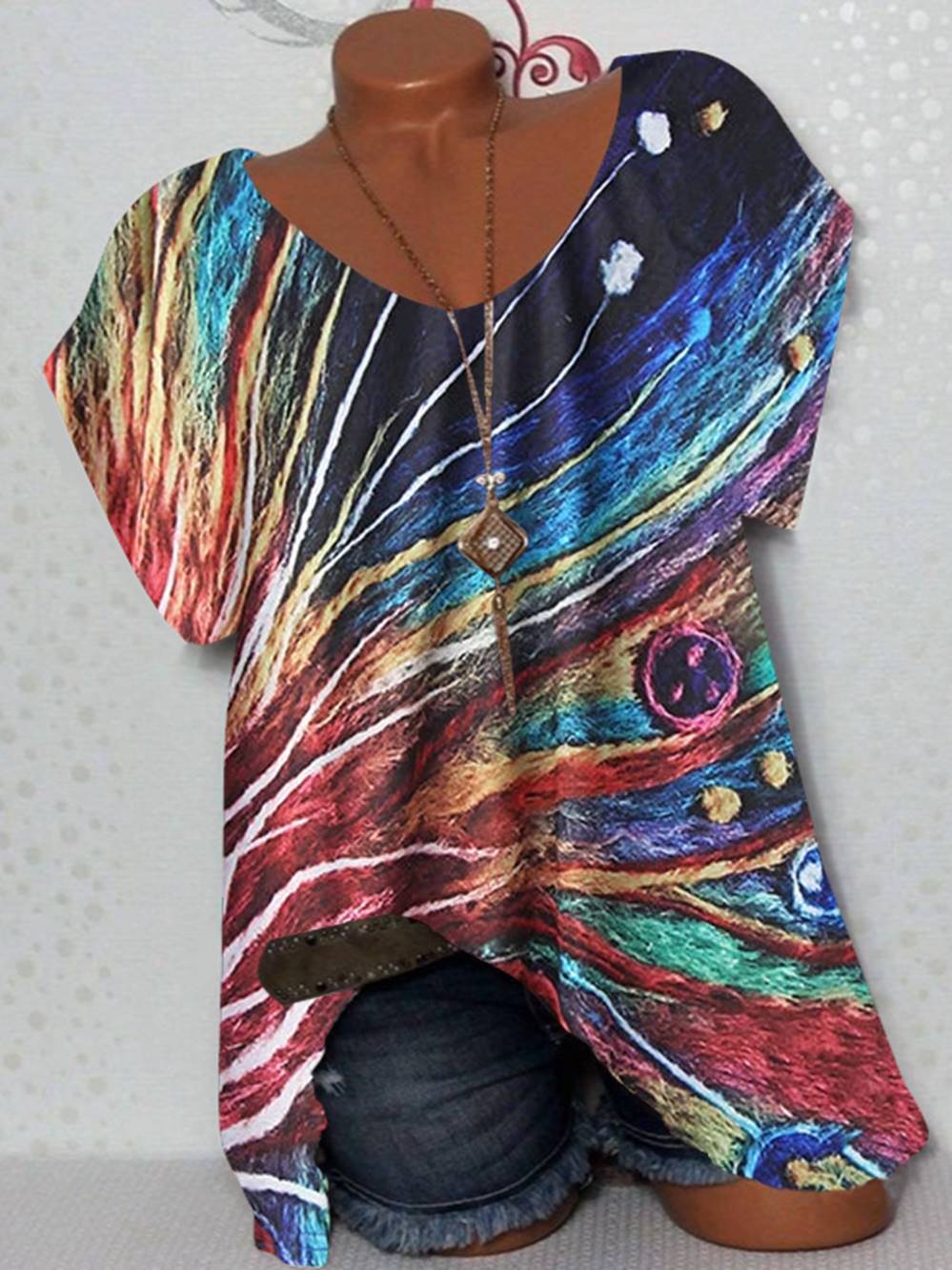 Women Long Sleeve V-neck Graphic Floral Printed Top