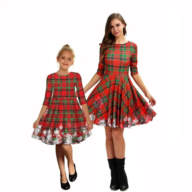 Christmas Family Matching Dresses for Mother Daughter-elleschic