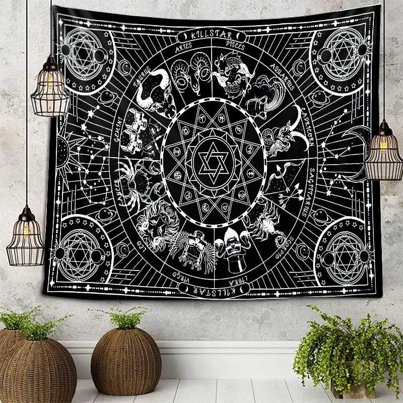 White Black Sun And Moon Tapestry Gossip Tapestries Mandala Tapestry Wall Hanging  Hippie Wall Rugs Dorm Decor Blanket 95x73cm
