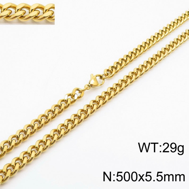 Fashion Simple Bracelet Stainless Steel Six-Sided Grinding Chain Choker Necklace