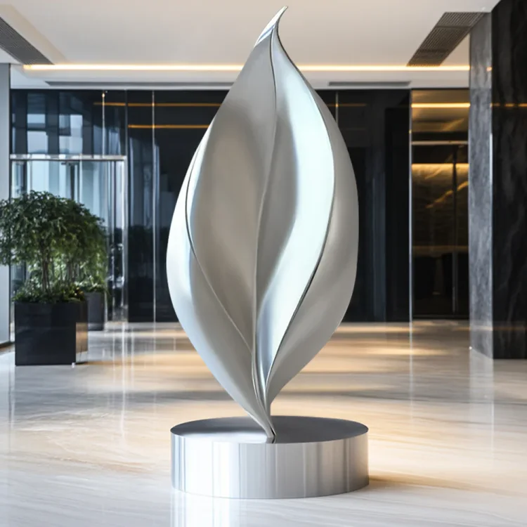 Custom Modern Stainless Steel Abstract Leaf Sculpture