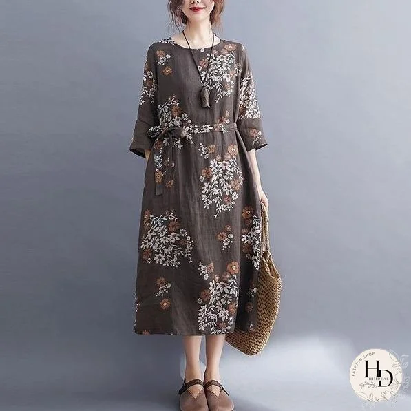 Vintage Floral Print Loose Comfortable Female Casual Dresses
