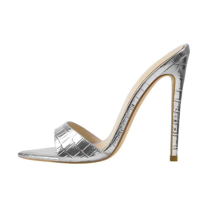 Onlymaker Women's Peep Toe Mules Gold Slip On Thin High Sandals Big Size Classic Fashion Lady Sandals