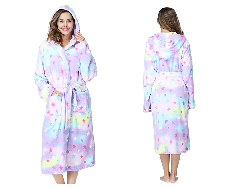 Collabteeshop men costume adults Flannel print rainbow hooded large pocket pajamas hotel autumn and winter pajamas extended couple bathrobes coat hot sell