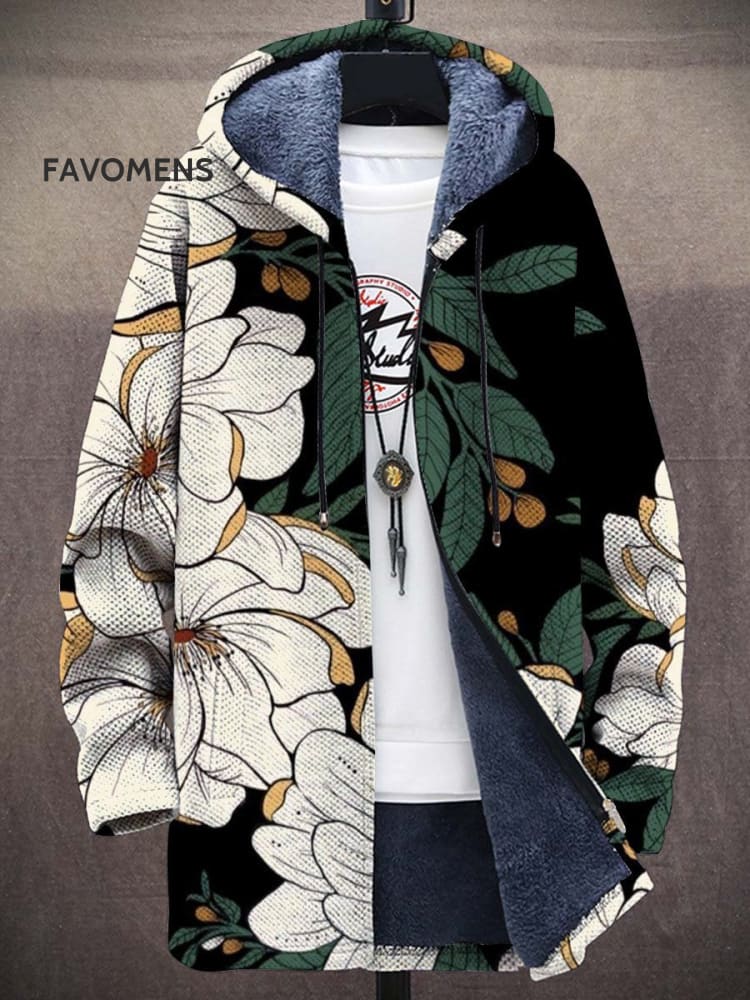 Men’s Vintage Floral Art Unisex Plush Thick Long-Sleeved Sweater Cardigan Coat Multicolor / S