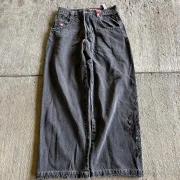 Hyhis Retro Hip Hop Goth Pattern Baggy Jeans Y2k Harajuku Black Pants Men Women High Waist Wide Leg Trousers Casual Streetwear