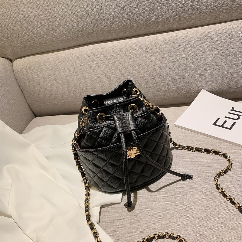 Elegant Female Plaid Bucket Bag 2021 New High Quality PU Leather Women's Designer Handbag Lock Chain Shoulder Messenger Bags