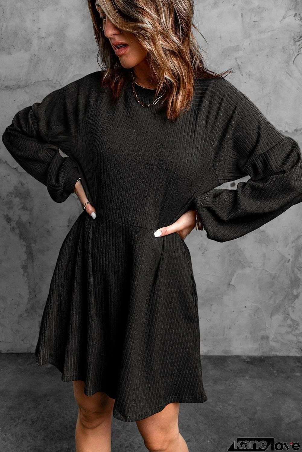 Black Ribbed Knit Dress