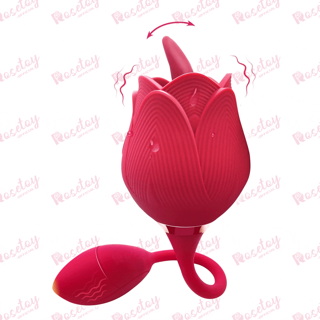 Rose Tongue Licking Vibrator With Vibrating Egg - Rose Toy