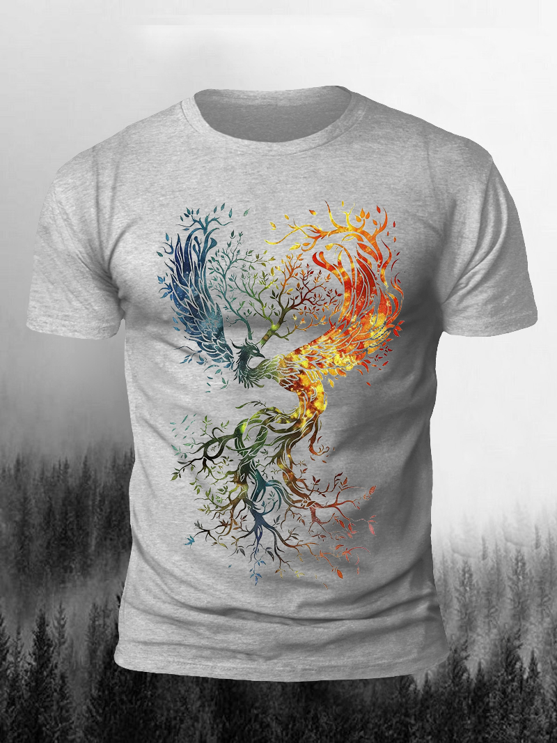 Men's Phoenix Lucky Tree Print Casual Short Sleeve T-shirt
