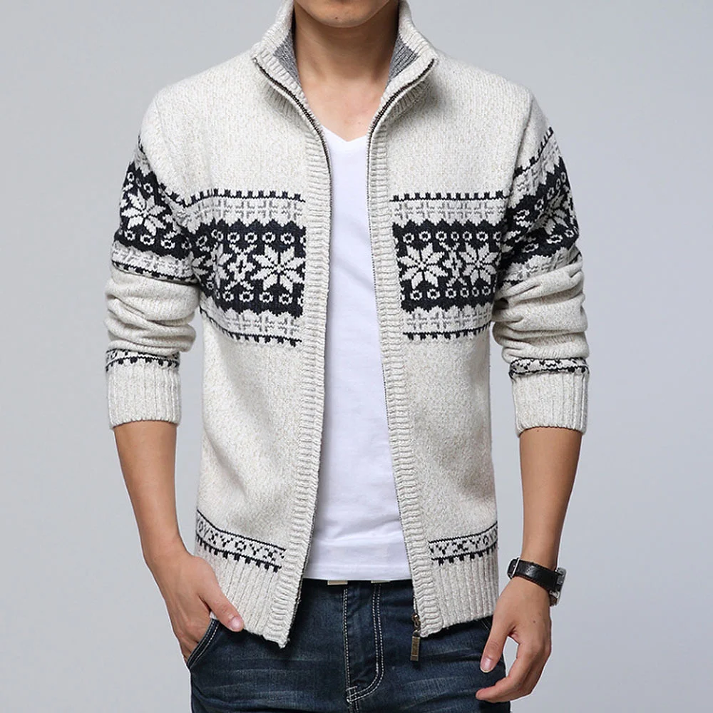 Cardigan Stand Collar Jacquard Knit Sweater Men's Autumn Fashion Simple Coat