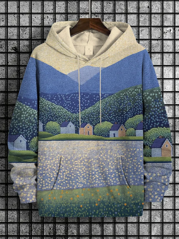 Men's Riverside Scenery Art Print Casual Hoodie
