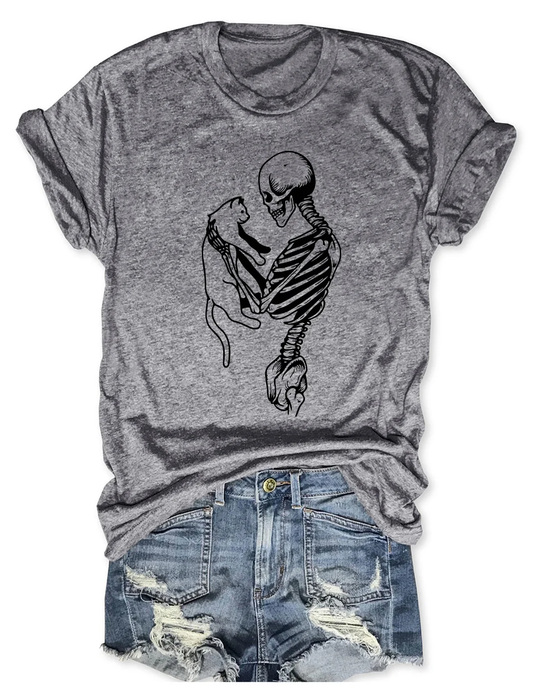 Skeleton And Cat Halloween T-Shirt