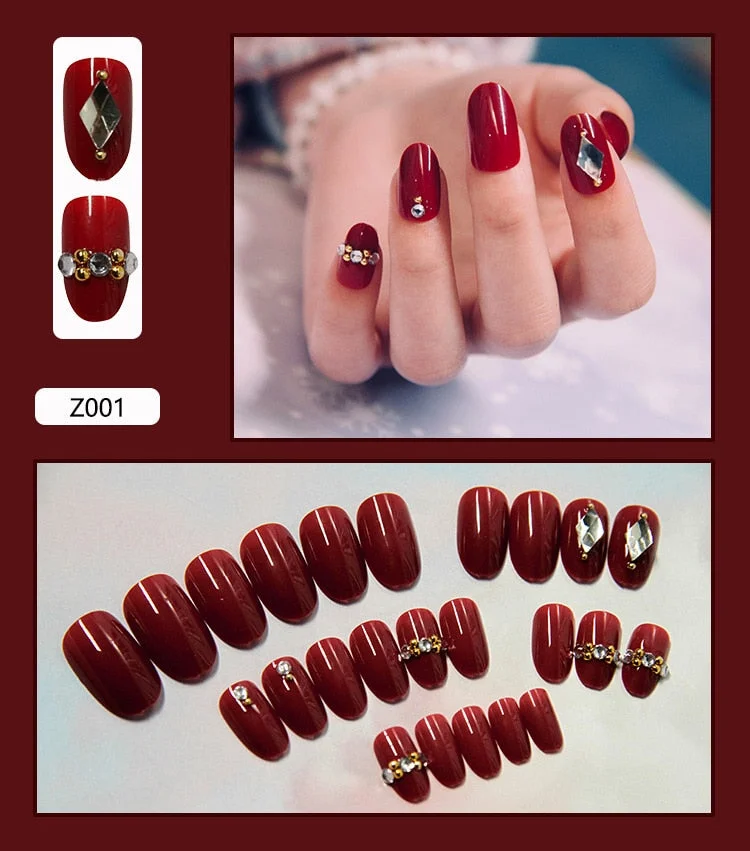 Hot Sell 24PCS/Sets Wedding Bride Fake Nails Pearl Nail Patch Pink Full Nail Tips Fingernail Women Nail Art