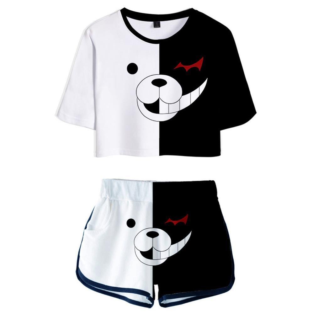 Danganronpa Monokuma Damen T-Shirt Shots Set Sommer T-Shirts Damen Oberteil Kurzarm