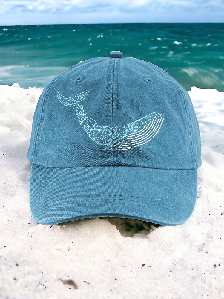 Comstylish Whale Embroidery Pattern Vintage Cap