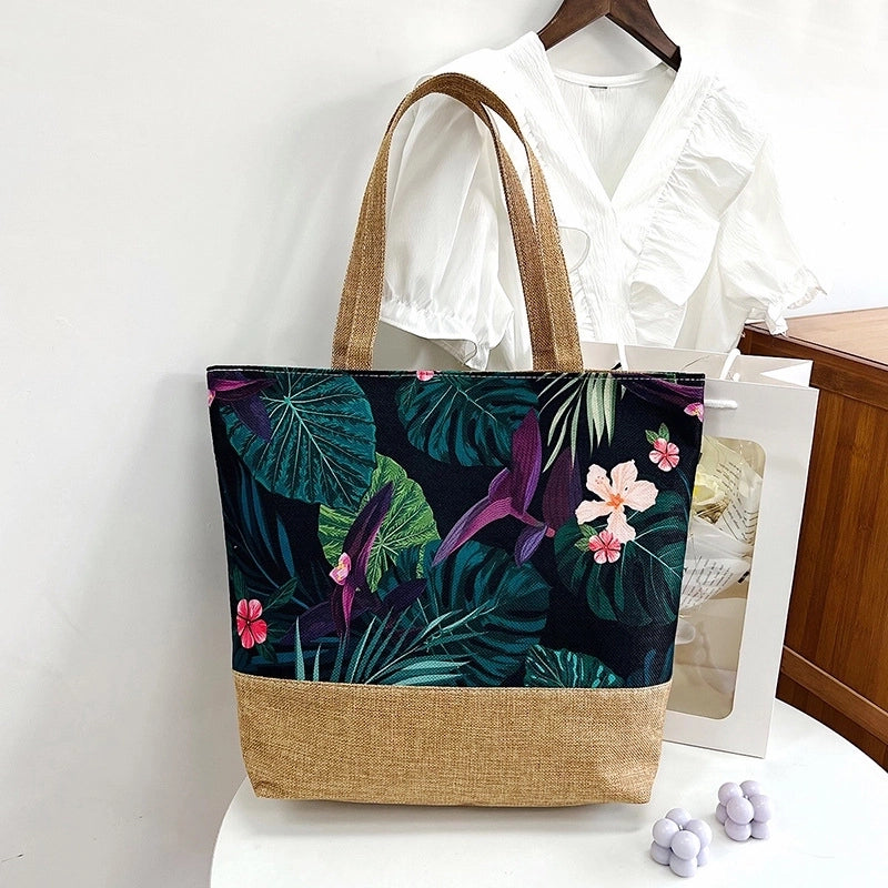 Women’s Large Canvas Tropical Vacation Open Shoulder Bag