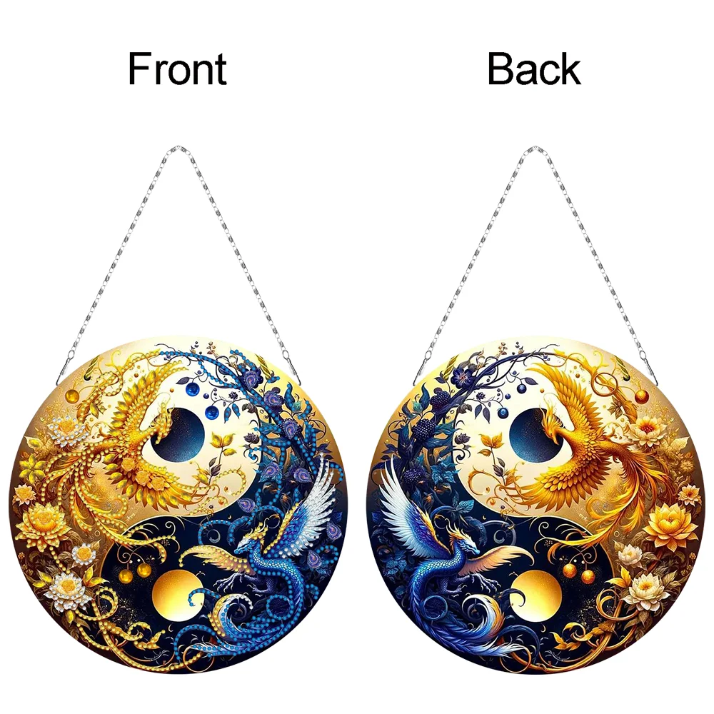 Phoenix Yin Yang 2D Flat DIY Diamond Painting Set Diamond Art Pendant Home Decor
