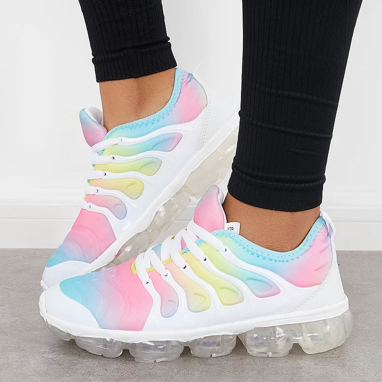Rainbow Color Air Cushion Tennis Sneakers Lace Up Shoes
