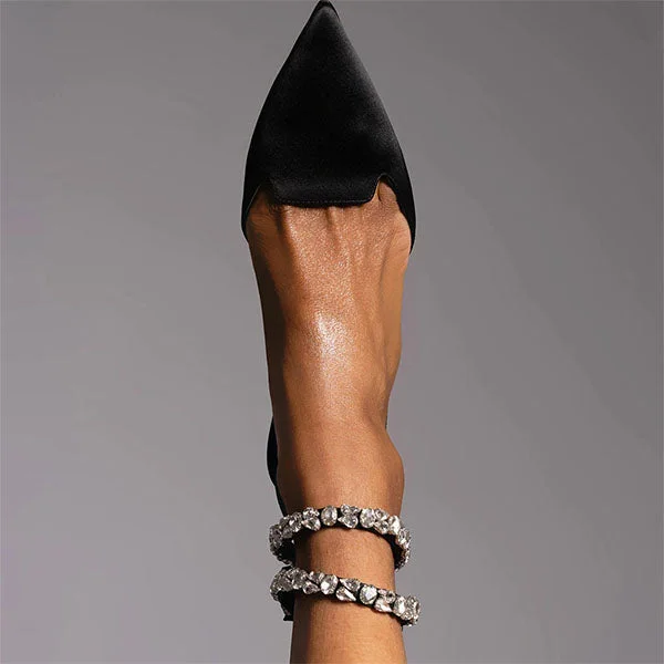 Patent Leather Pointed Toe Adjustable Ankle Strap Flats