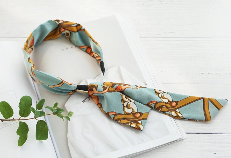 2 Pieces New Fashion Floral Satin Ribbon Silk Scarf Tie Headband