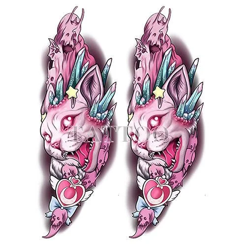 Japanese Devil Dark Sexy Pink Girl Big Size Color Arm Water Transfer Temporary Fake Tattoo Sticker For Men and Women